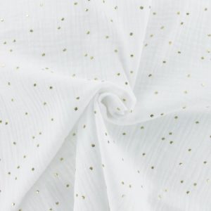 tissu-double-gaze-de-coton-pois-dore-blanc-x-10cm